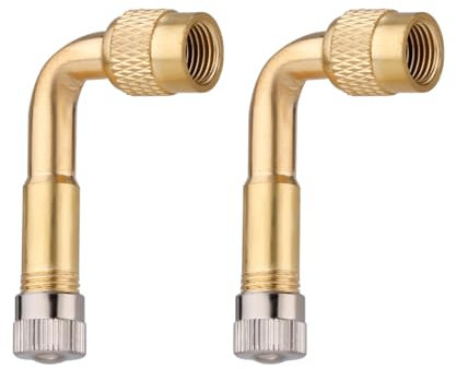 Gosknor 2pcs Tire Valve Extension, 90 Degree Tyre Valve Extension Adaptor Brass Tire Schrader Valve Stem Extenders Valve Stem Adapter for Cars Motorcycles Bicycles RV