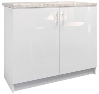 JD Greta Fixed Height 1000mm Kitchen Sink Base Cabinet Floor Unit with 38mm Worktop – White Gloss