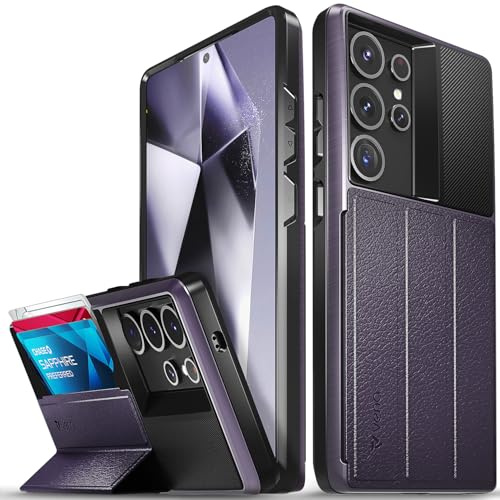 VENA vCommute Wallet Case, (Military Grade Drop Protection) Flip Leather Cover Card Slot Holder with Kickstand - Compatible with Samsung Galaxy S25 Ultra (Purple)