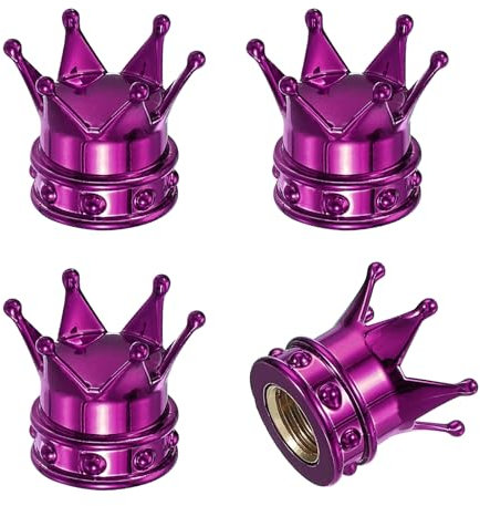 PATIKIL Crown Reifenventilkappen, 4 Stück Reifenventilkappen Fahrzeug Auto Reifenluftkappen Abdeckungen mit O-Ring Universal für Fahrrad SUV Automobil, Lila