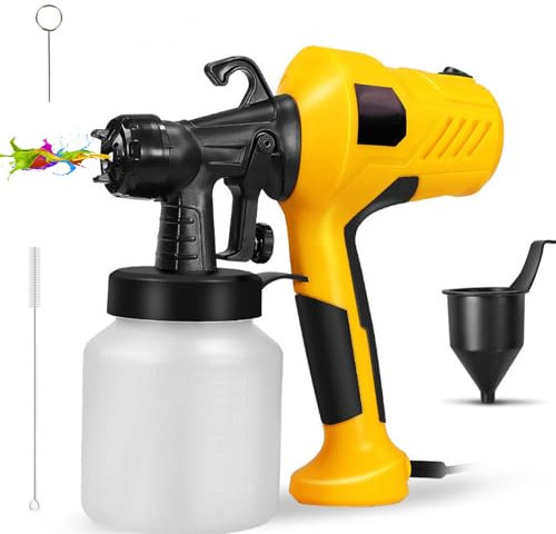 Pistola per Verniciare, HVLP Pistola a Spruzzo Elettrica con Contenitore da 800ml, Flusso e Angolo di Spruzzatura Regolabili Pistola Vernice a Spruzzo per Interni ed Esterni