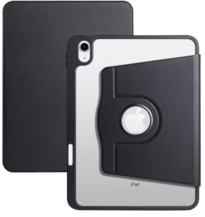Case for iPad 10th Generation with Pencil Holder 360 Rotating Acrylic 2022 10.9 inch Case for iPad 10th Generation, iPads Protective Case with Stand Slim Shockproof Cover Auto Wake/Sleep Smart(Black)