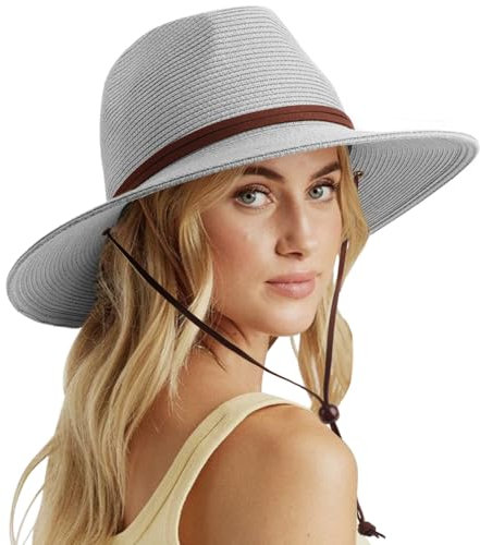 DRESHOW Femme Homme Chapeau de Paille Panama Unisexe Chapeau Été Large Bord Chapeau de Soleil Anti-UV Chapeau de Soleil