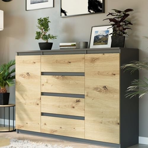 Home Collective Kommodenschrank, Schubladenschrank, Kommoden | Mit 2 Türen & 4 Schubladen | Modern & geräumig | 139x40x98 cm (BxTxH) | Anthrazit Mix Artisan
