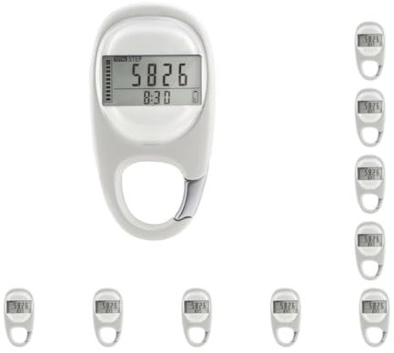 Mealoodiousmusea 10 Set Easy to Pedometer with Tri ForAxis Sensor Technology ABS Precise Pedometer with Mountain Buckle Simple Walking Pedometer White