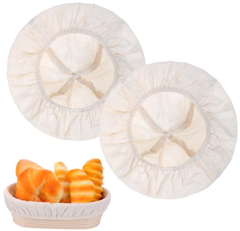 simarro 2PCS Proofing Basket Cloth Bowl Covers, Bread Proofing Cloth Liner Reusable Sourdough Baking Basket Cover Natural Rattan Banneton Proofingcloth Elastic Linen for Bakery Home Baking