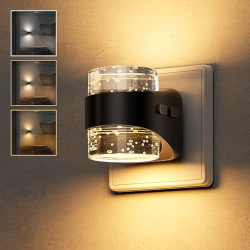 LOHAS-LED-Nachtlicht zum Einstecken in die Wand, Nachtlichts mit Einstellbarer Farbtemperatur (3000K/4000K/5000K), dimmbares Nachtlicht mit Blasenmuster zum Einstecken, mit Dämmerungssensor, 1 Stück