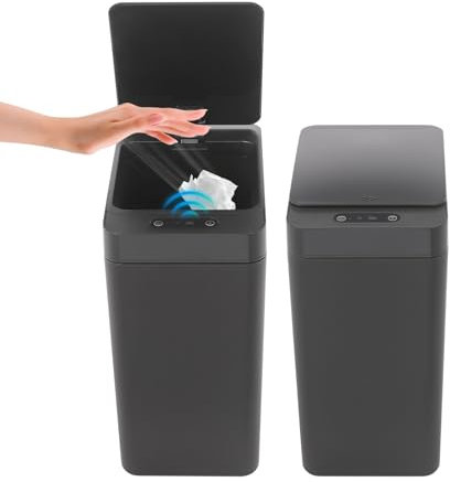 YESTAIM 2 Stück Automatischer Sensor Mülleimer Unterschrank Automatik 12 L Küche Badezimmer Mit Automatischer Deckel Abfalleimer Müllbehälter Für Schlafzimmer Wohnzimmer Schmalen Raum (Schwarz)