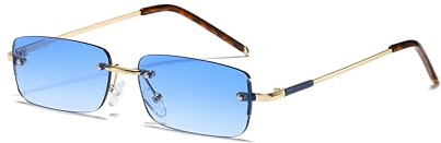 WDZAYXC Rechteckige Retro randlose Sonnenbrille für Damen Herren, Metallfassung, Verschiedene Farbtöne,UV400 Schutz