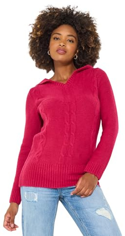 Joe Browns Women's Raspberry Hooded Cable Knit Jumper, Regular, Red