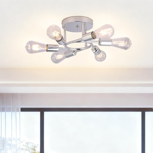 FRIXCHUR Sputnik Deckenleuchte 6-flammig E27 Schwarz Modern | Schwarze Metall-Deckenlampe im Mid-Century-Stil mit 6 E27-Fassungen für Wohnzimmer Schlafzimmer Esszimmer und Flur