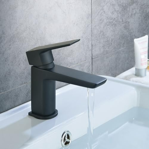 Modern Matt Black Square Basin Mono Mixer Tap - Solid Brass Deck Mounted Faucet