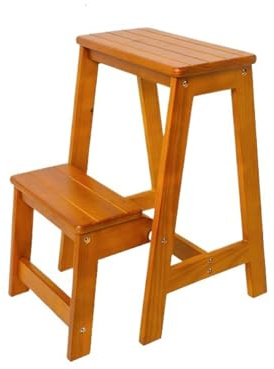 escabeau marchepied Tabouret d'escalier Portable en Bois Massif, Banc à Deux marches, échelle de Rangement adaptée à la Maison, à la Cuisine et à la bibliothèque Petit(Light Walnut)