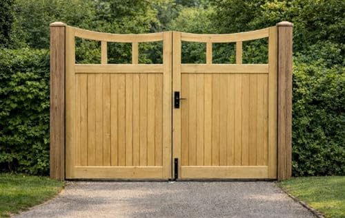 Wooden Under Arch Driveway Gates 6 Foot – Heavy Duty Treated Timber Double Gates, Garden & Driveway Entrance, Traditional ((180cm High x 210cm Wide x 5cm Deep))