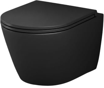 AM.PM Flash – AquaSpin Wand WC spülrandlos | Hänge WC mit Toilettendeckel mit Absenkautomatik | Duroplast Klo Sitz | Spülrandloses Hänge WC Set | Kompatibel mit Vorwandelement, Gäste WC, schwarz 50cm