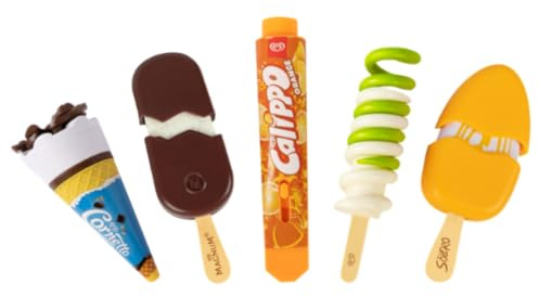 Casdon Langnese Spielzeug-Eiscreme-Set, 5er-Pack, ab 2 Jahren | 5 Spielzeug-Eiscremes mit Calippo Orange, Twister, Magnum, Cornetto und Solero für fantasievolle Rollenspiele.