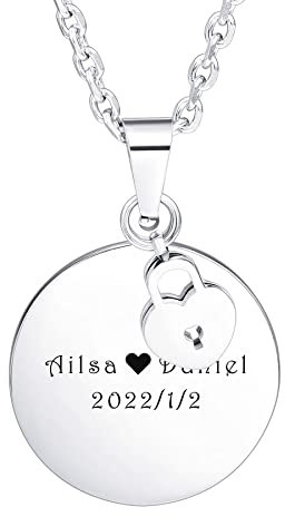 MeMeDIY Customized Name Halskette Personalisierte Gravur Geschenk für Männer Frauen Jungen Mädchen Edelstahl Round Lock Anhänger mit 3 mm Breiten 22-Zoll-Kette