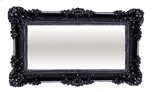 Lnxp Wandspiegel 96x57cm Barockspiegel Rechteckig in Schwarz Silber Dualcolor Barock Wanddeko Dekoration Antik Spiegel mit Rahmen 75SP