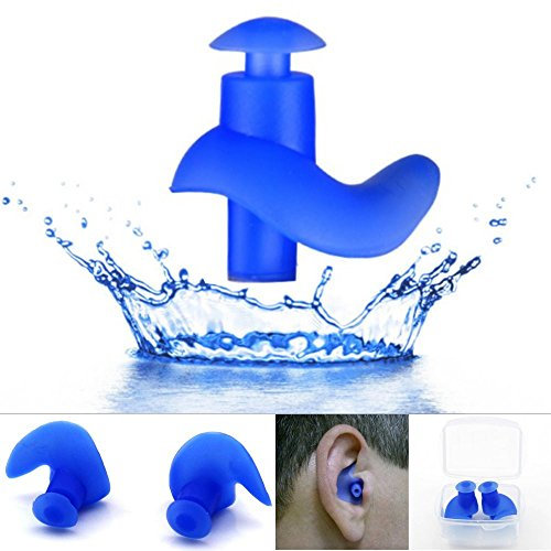 EROSPA® Ohrenstöpsel Silikon Sport Ohrstöpsel wasserdicht Schwimmen Tauchen Schnorcheln anatomisch geformt weich soft Erwachsene Kinder Ear Plug blau schwarz 1 Paar inclusive Aufbewahrungsbox (Blau)