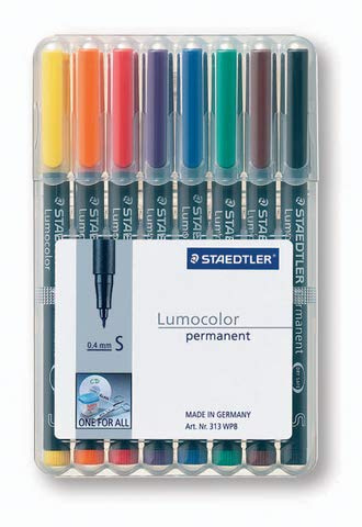 STAEDTLER® OH-Stift, Lumocolor® 313, S, permanent, 0,4 mm, Schaftfarbe: schwarz, Schreibfarbe: 8er sortiert (8 Stück), Sie erhalten 1 Etui á 8 Stück