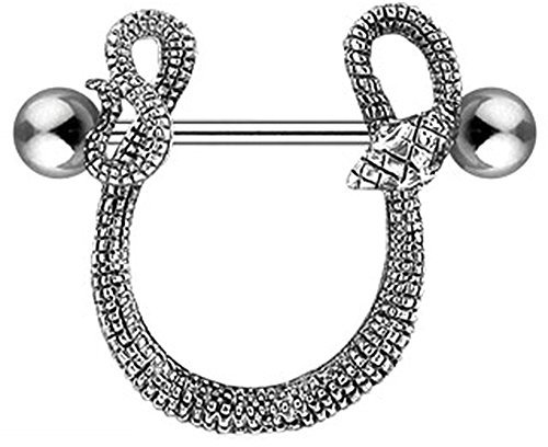 Piersando Brustwarzen Piercing Intimpiercing Nippelpiercing Brust Nippel Intim Brustwarzenpiercing Barbell Silber mit Schlange