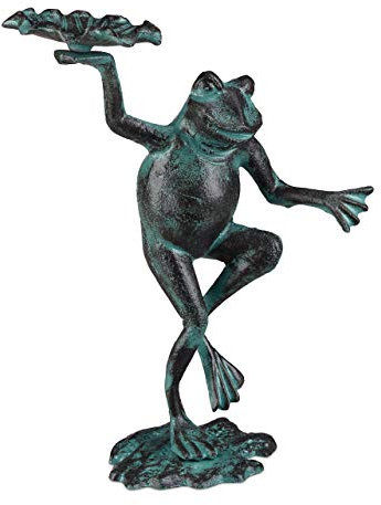 Relaxdays Gartenfigur Frosch, wetterfest, innen & außen, Balkon, Terrasse, am Teich, Dekofigur, Gusseisen, Größe M, grün