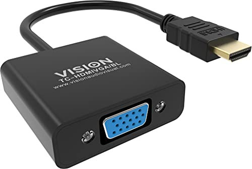 Vision TC-HDMIVGA/BL adaptador de cable de vídeo 0,23 m HDMI tipo A (Estándar) VGA (D-Sub) Negro - Adaptadores de cable de vídeo (0,23 m, HDMI tipo A (Estándar), VGA (D-Sub), Macho, Hembra, Derecho)