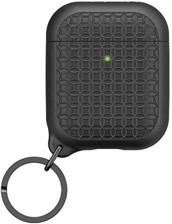 Schlüsselanhänger für AirPods 1 & 2 – Silikon-AirPods-Hülle mit Strukturiertem Muster, Ladelicht sichtbar, extra griffige Oberfläche, Schlüsselanhänger im Lieferumfang enthalten – Stealth Black