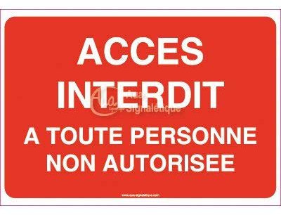 AUA SIGNALETIQUE - Panneau Accès Interdit A Toute Personne Non Autorisée - 300x210 mm, Aluminium 3 mm