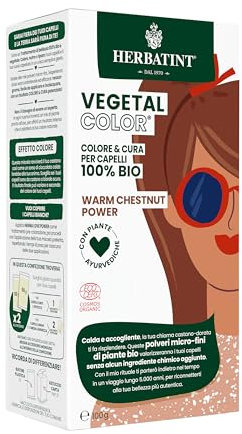 Herbatint Vegetal Color Warm Chestnut Power, Castaño Cálido , Coloración Vegetal para Cabello a base de Henna y Hierbas Ayurvédicas, 100% Natural y Orgánica - 100 Gramos