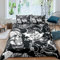 Loussiesd Wikinger Schädel Bettbezug Set Retro Exotisches Schwert Speer Bettwäsche Set 135x200cm Für Jungen Schwarz Weiß Skelett Betten Set Vintage Ancient Vikings 2St