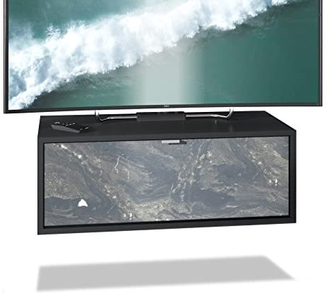 Vladon TV Board Lana 80 Hängeschrank Lowboard 80 x 29 x 37 cm, Made in Germany, Korpus in Schwarz matt, Fronten in Marmor Graphit | Große Farbauswahl