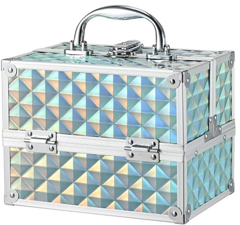 Kosmetikkoffer Klein Schminkkoffer Leer Make up Koffer Beauty Case mit Schloss Make up Organizer Koffer für Mädchen Nagelkoffer Cosmetic Case,Grün