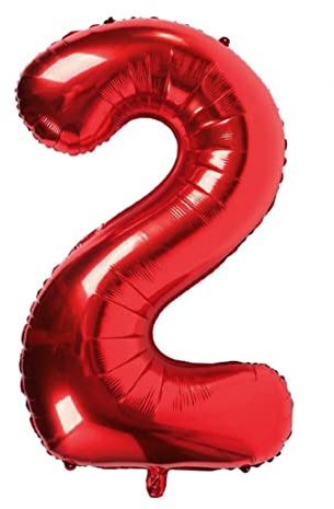 Folienballon rot nummer 2, Riese Luftballon Geburtstag 100cm, Folienballon Zahl ideal für Party, Jubiläum, Geburtstag, Zahlenballon, Helium