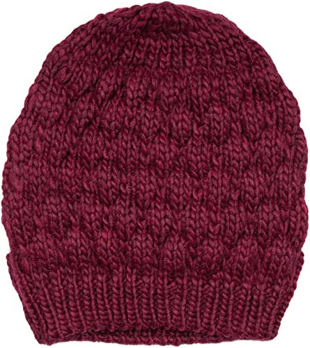 styleBREAKER Damen Strick Beanie Mütze mit Bubblemuster, Einfarbige Winter, Raspberry Pattern Strickmütze 04024193, Farbe:Bordeaux-Rot