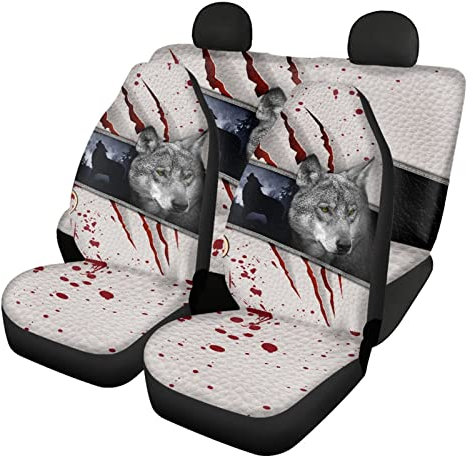 Dolyues Red Blood Angry Wolf Design langlebige Autositzbezüge, komplettes Set, Vier Jahreszeiten, Auto, universelle Passform, Vorder- und Rückseitenschutz, für Herren, Geschenke