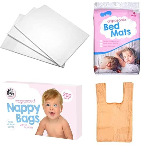 Lot de 200 sacs à couches parfumés au citron et 3 tapis de lit jetables, absorbants et portables, protection contre l'incontinence, solides et anti-fuites