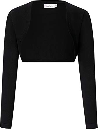 Clearlove Damen Bolero Langarm Strickjacke Festlich Schulterjacke Kurz Shrug Cardigan Top,Schwarz,S