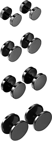 Flongo Männer Ohrstecker Frauen Ohrringe, 8~14mm Edelstahl Gestüt Stecker Ohrhänger Schwarz Polished Taper Fake Plug Tunnel Piercing Herren,Damen Set