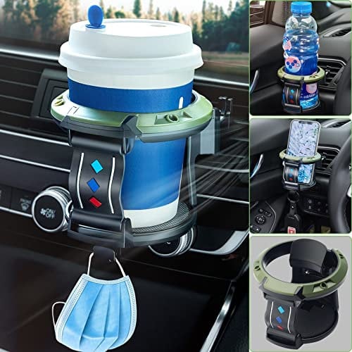 Auto Getränkehalter fürs Auto Lüftung, kompatibel mit 7,5cm Durchmesser Softdrinks, Wasser, Kaffee, Flaschen, Multifunktion Unterseite Haken für Schlüssel und Kleinigkeiten