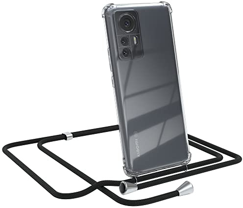 EAZY CASE Handykette kompatibel mit Xiaomi 12 Pro Handyhülle mit Umhängeband, Handykordel mit Schutzhülle, Silikonhülle, Hülle mit Band, Stylische Kette mit Hülle für Smartphone, Schwarz