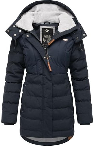Ragwear Damen Wintermantel Warmer wasserdichter Steppmantel lang mit Kapuze Ashanta Block XS-6XL