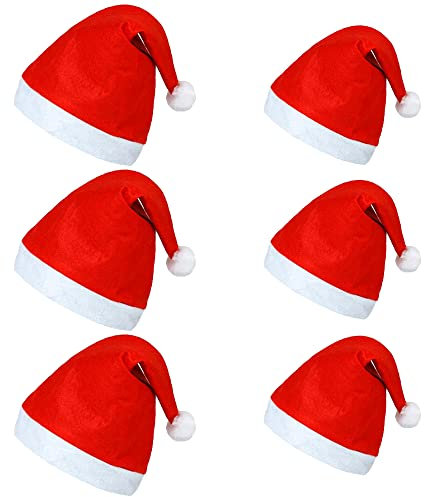 6 Stück Weihnachtsmütze, Weihnachtsmütze für Erwachsene und Kinder, Nikolausmütze Plüschkante Weihnachtsmann, Mütze Unisex Plüsch Bequeme Rot und Weiß für Weihnachten Neujahr Festliche Party