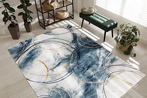 rugsx Exklusiv Emerald Teppich Glamour – Stilvoll, Kreise-Design Blau/Gold 120x170 cm Modern Teppich für Wohnzimmer