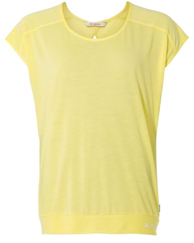 VAUDE Skomer T-Shirt III – Sportshirt Damen Kurzarm aus 75% recyceltem Polyester & 25% Lyocell, Sport Shirts für Damen mit überschnittener Schulter, Mimosa,