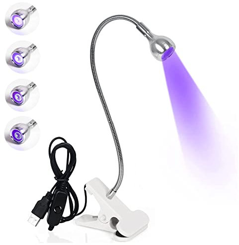 BUCICE LED Nail Lamp, Nail Dryer 3W Gel Nail Polish UV LED Light with Black Gooseneck and Clamp for Gel Nails（Silver）