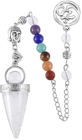 Péndulo de piedra de cono de punta de cristal Reiki para mujeres y hombres, péndulos de piedra natural de doble punta para adivinación, meditación, visión, equilibrio (Cuarzo blanco)