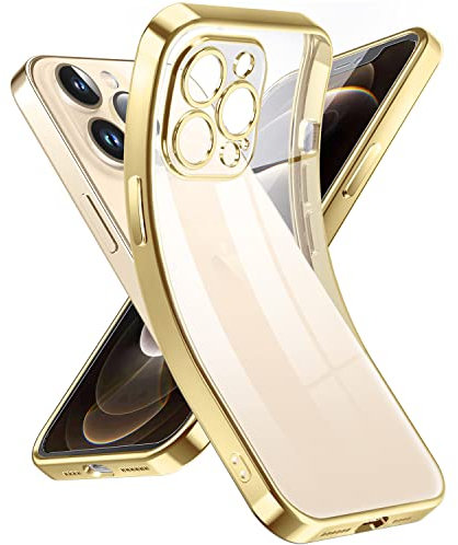 Supdeal Crystal Clear Hülle für iPhone 12 Pro Max, Niemals gelb mit Kameraschutz, Silikon Durchsichtig Handyhülle Weicher Passform, Ultra Dünn und Leicht Case Cover, 6,7, Gold
