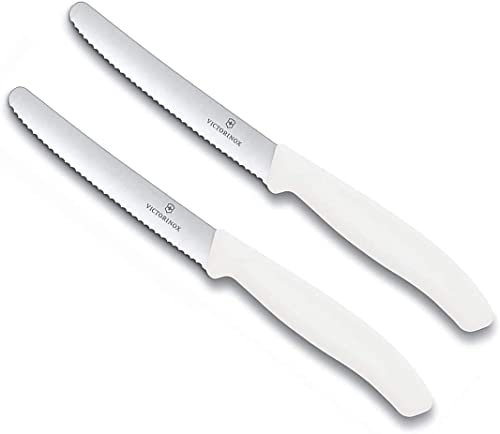 Victorinox 2 coltelli da tavola Swiss Classic con lama ondulata antiruggine – Swiss Made – bianco, CJ93