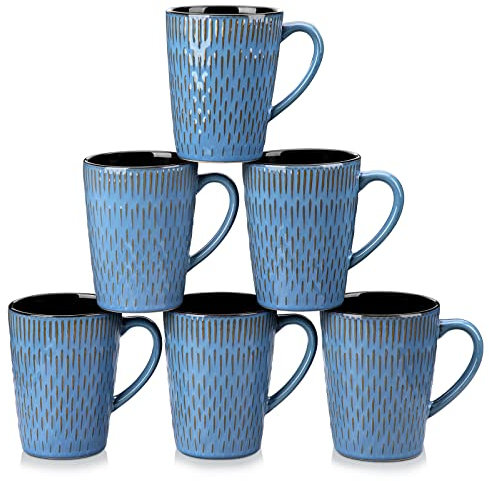 vancasso Pluvo Mugs Set of 6, 480ml Stoneware Coffee Cup and Mug, Microwave & Dishwasher Safe Tea Cups, Large Mugs for Hot Drinks, Blue